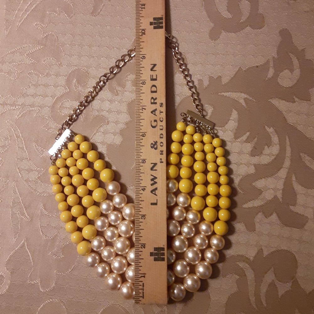 Yellow & Cream Faux Pearls 5- Layer Statement Necklace - Picture 3 of 3